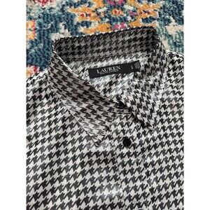Lauren Ralph Lauren Women’s Shimmer Houndstooth Button Down Blouse Size Large